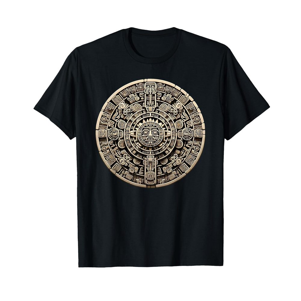 Aztec Calendar Mexican Mayan Art Sun Stone Aztec Calendar T-Shirt